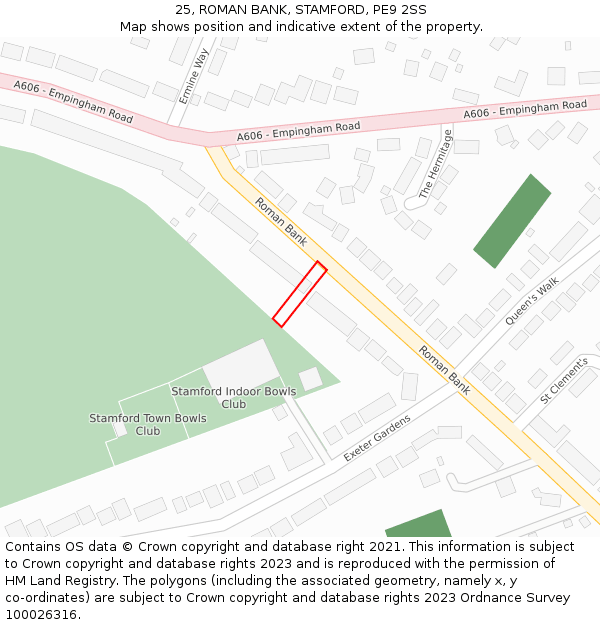 25, ROMAN BANK, STAMFORD, PE9 2SS: Location map and indicative extent of plot