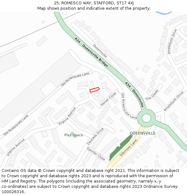 25, ROMESCO WAY, STAFFORD, ST17 4XJ: Location map and indicative extent of plot