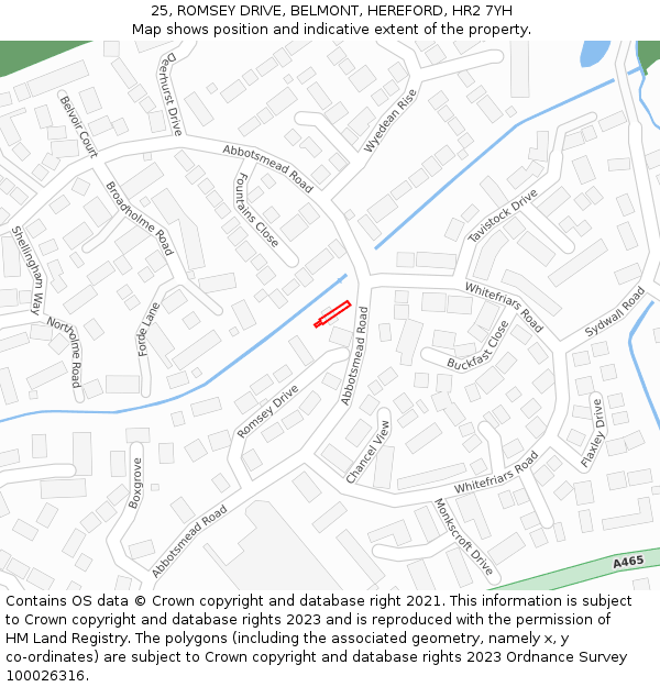 25, ROMSEY DRIVE, BELMONT, HEREFORD, HR2 7YH: Location map and indicative extent of plot