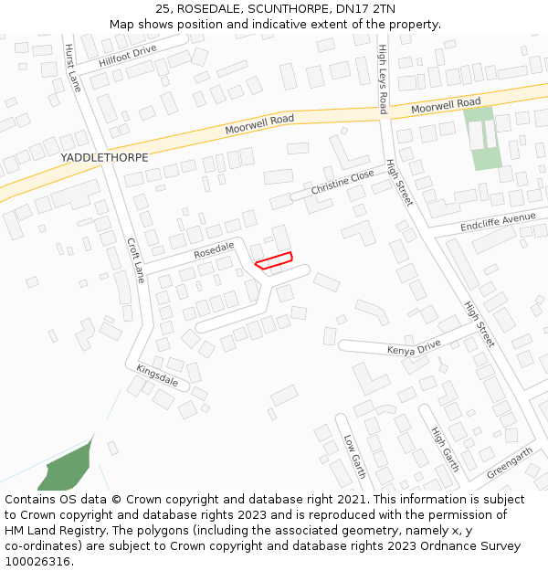 25, ROSEDALE, SCUNTHORPE, DN17 2TN: Location map and indicative extent of plot