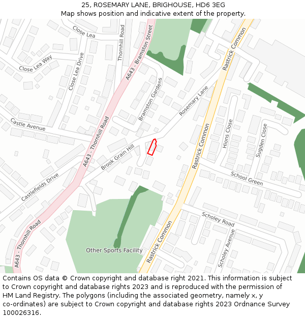 25, ROSEMARY LANE, BRIGHOUSE, HD6 3EG: Location map and indicative extent of plot