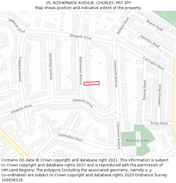 25, ROTHERWICK AVENUE, CHORLEY, PR7 2PY: Location map and indicative extent of plot