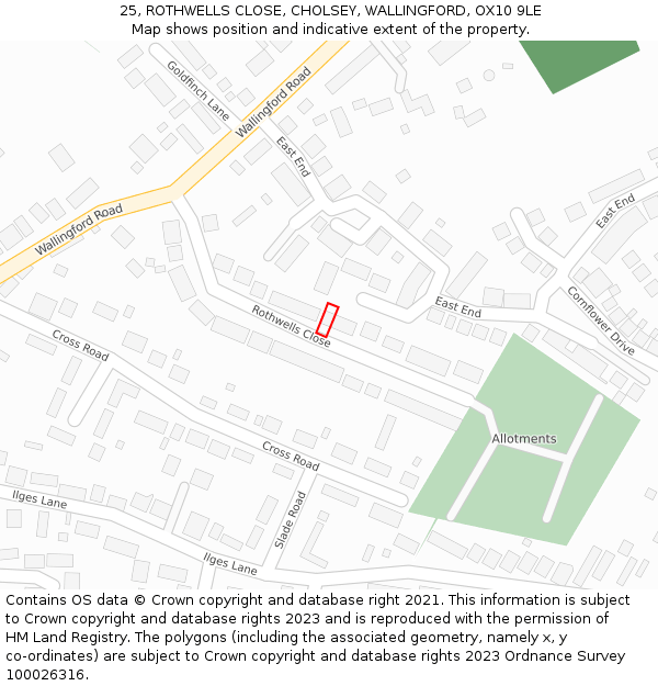 25, ROTHWELLS CLOSE, CHOLSEY, WALLINGFORD, OX10 9LE: Location map and indicative extent of plot