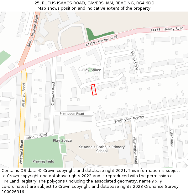 25, RUFUS ISAACS ROAD, CAVERSHAM, READING, RG4 6DD: Location map and indicative extent of plot