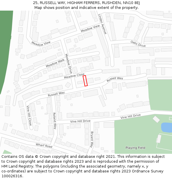 25, RUSSELL WAY, HIGHAM FERRERS, RUSHDEN, NN10 8EJ: Location map and indicative extent of plot