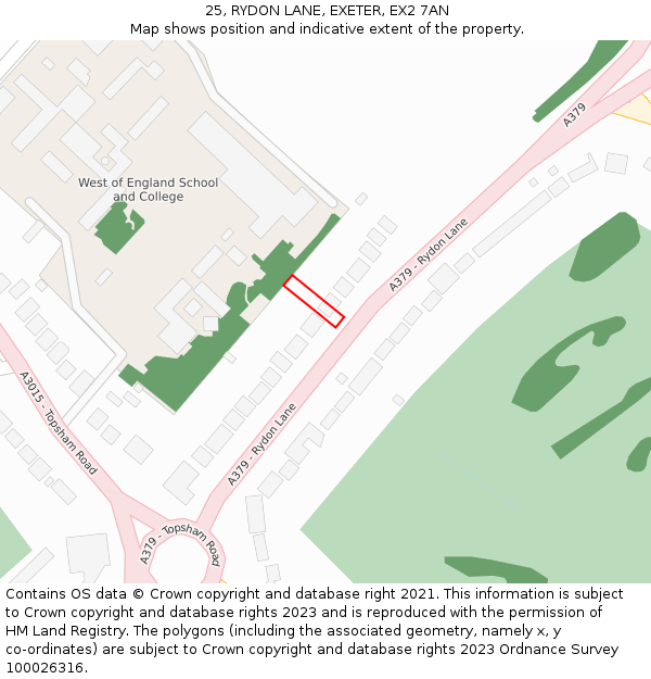 25, RYDON LANE, EXETER, EX2 7AN: Location map and indicative extent of plot