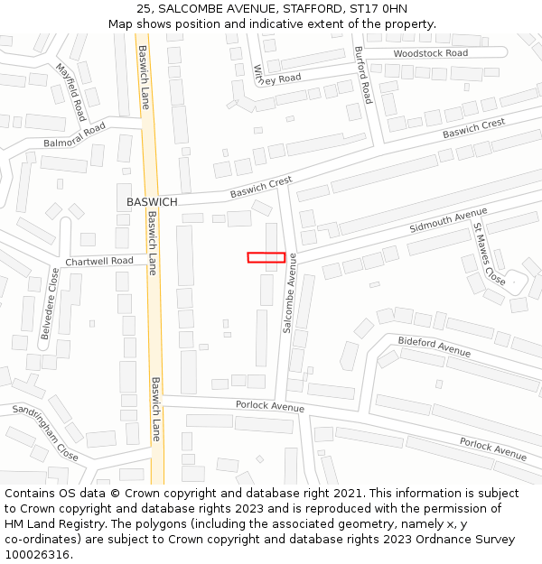 25, SALCOMBE AVENUE, STAFFORD, ST17 0HN: Location map and indicative extent of plot