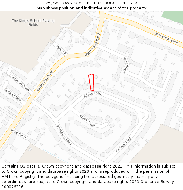 25, SALLOWS ROAD, PETERBOROUGH, PE1 4EX: Location map and indicative extent of plot