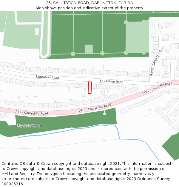 25, SALUTATION ROAD, DARLINGTON, DL3 8JN: Location map and indicative extent of plot