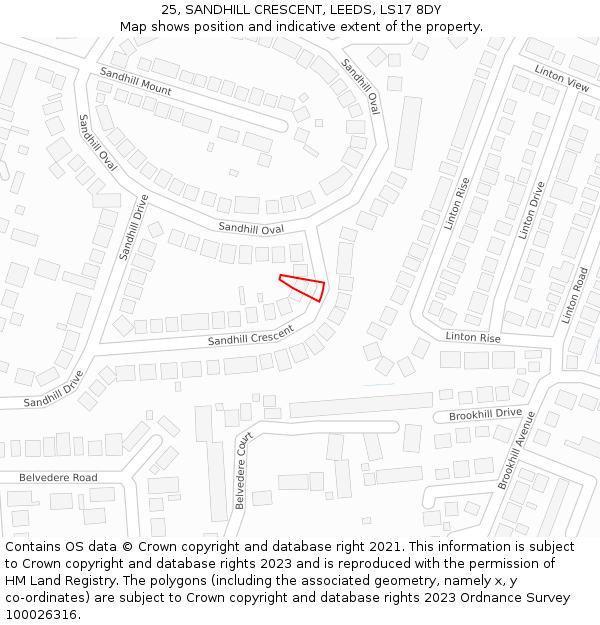 25, SANDHILL CRESCENT, LEEDS, LS17 8DY: Location map and indicative extent of plot