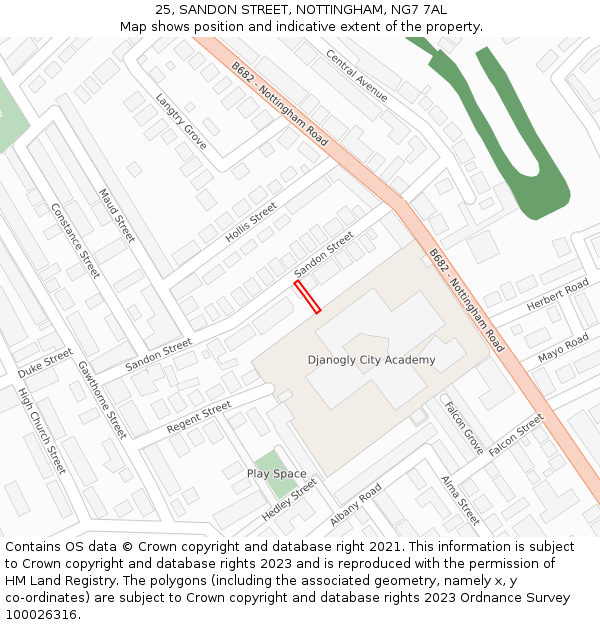 25, SANDON STREET, NOTTINGHAM, NG7 7AL: Location map and indicative extent of plot