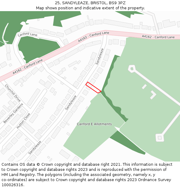 25, SANDYLEAZE, BRISTOL, BS9 3PZ: Location map and indicative extent of plot