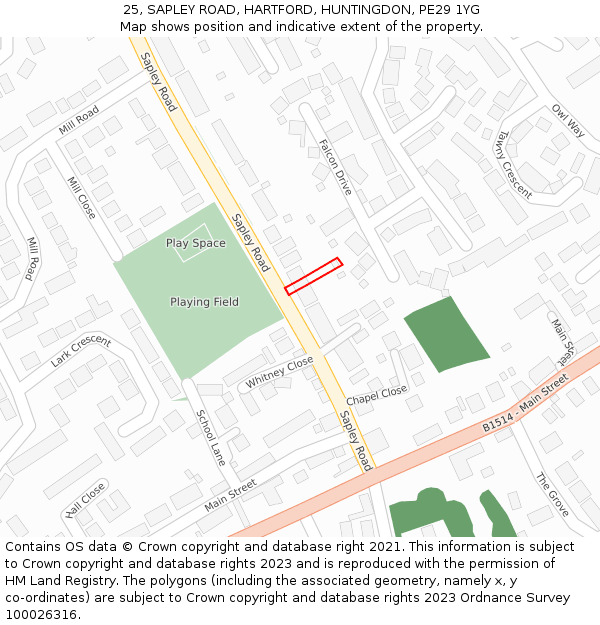 25, SAPLEY ROAD, HARTFORD, HUNTINGDON, PE29 1YG: Location map and indicative extent of plot