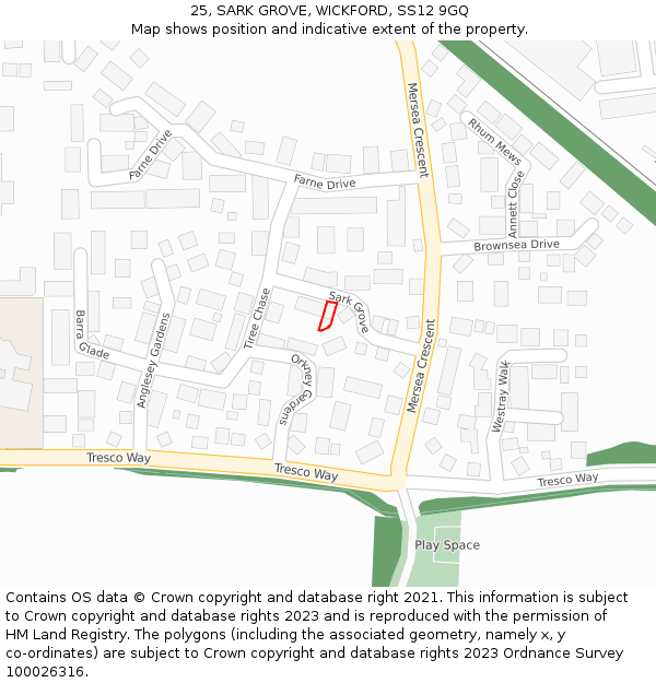 25, SARK GROVE, WICKFORD, SS12 9GQ: Location map and indicative extent of plot