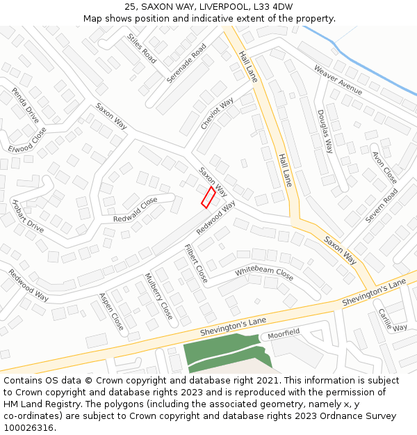 25, SAXON WAY, LIVERPOOL, L33 4DW: Location map and indicative extent of plot