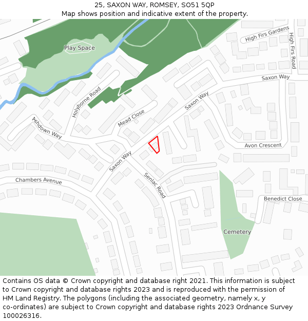 25, SAXON WAY, ROMSEY, SO51 5QP: Location map and indicative extent of plot