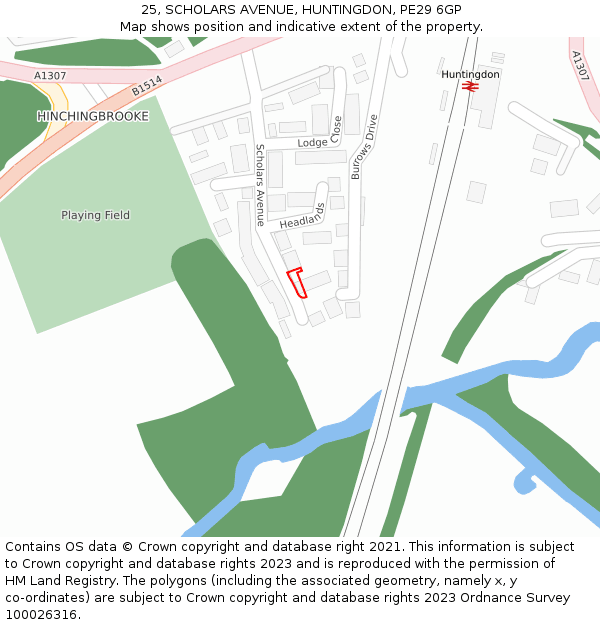 25, SCHOLARS AVENUE, HUNTINGDON, PE29 6GP: Location map and indicative extent of plot