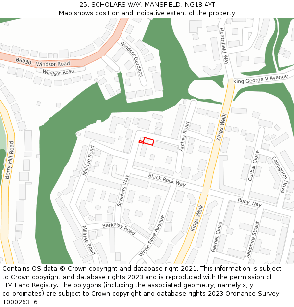 25, SCHOLARS WAY, MANSFIELD, NG18 4YT: Location map and indicative extent of plot