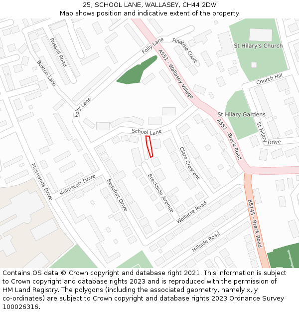 25, SCHOOL LANE, WALLASEY, CH44 2DW: Location map and indicative extent of plot