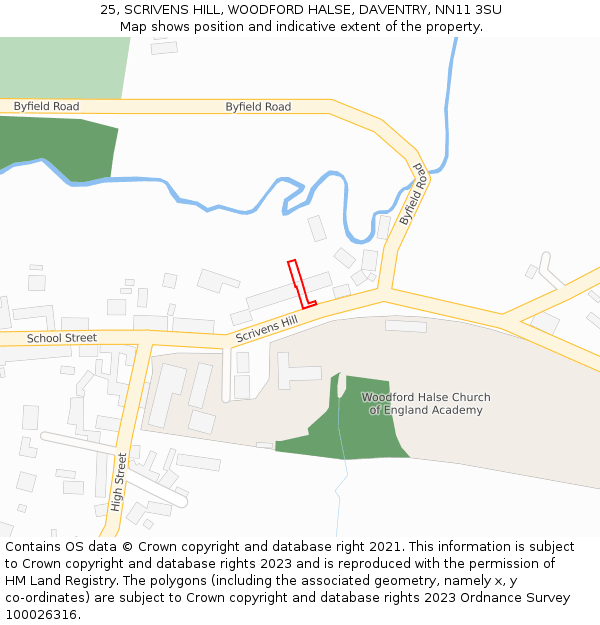 25, SCRIVENS HILL, WOODFORD HALSE, DAVENTRY, NN11 3SU: Location map and indicative extent of plot