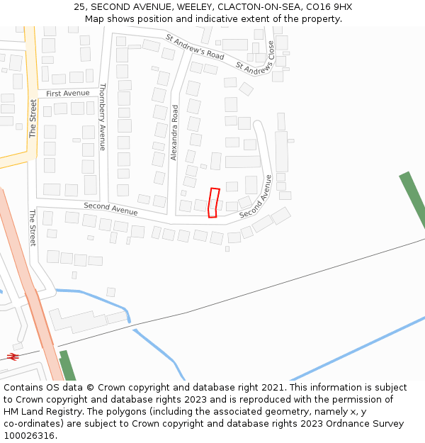 25, SECOND AVENUE, WEELEY, CLACTON-ON-SEA, CO16 9HX: Location map and indicative extent of plot