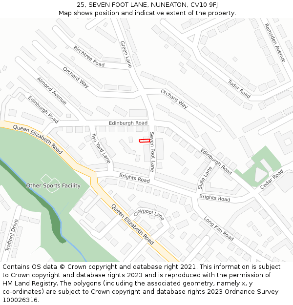 25, SEVEN FOOT LANE, NUNEATON, CV10 9FJ: Location map and indicative extent of plot