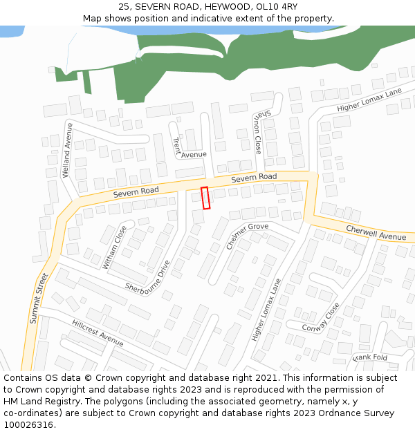 25, SEVERN ROAD, HEYWOOD, OL10 4RY: Location map and indicative extent of plot