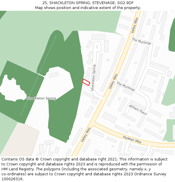 25, SHACKLETON SPRING, STEVENAGE, SG2 9DF: Location map and indicative extent of plot