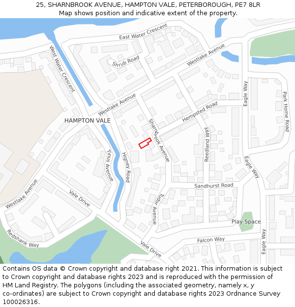 25, SHARNBROOK AVENUE, HAMPTON VALE, PETERBOROUGH, PE7 8LR: Location map and indicative extent of plot