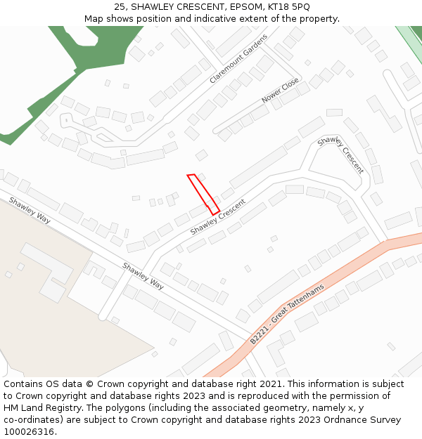 25, SHAWLEY CRESCENT, EPSOM, KT18 5PQ: Location map and indicative extent of plot