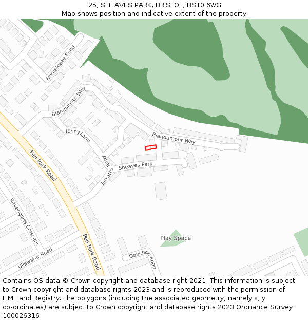 25, SHEAVES PARK, BRISTOL, BS10 6WG: Location map and indicative extent of plot