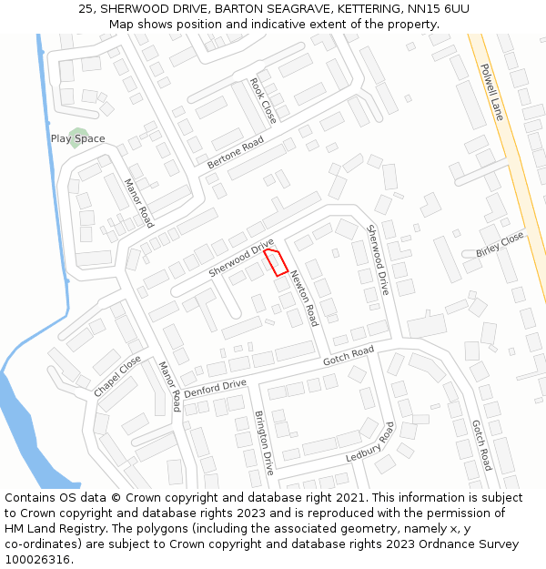 25, SHERWOOD DRIVE, BARTON SEAGRAVE, KETTERING, NN15 6UU: Location map and indicative extent of plot