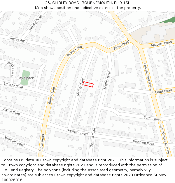 25, SHIRLEY ROAD, BOURNEMOUTH, BH9 1SL: Location map and indicative extent of plot