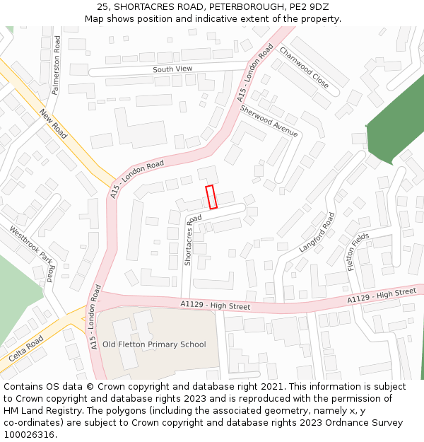 25, SHORTACRES ROAD, PETERBOROUGH, PE2 9DZ: Location map and indicative extent of plot