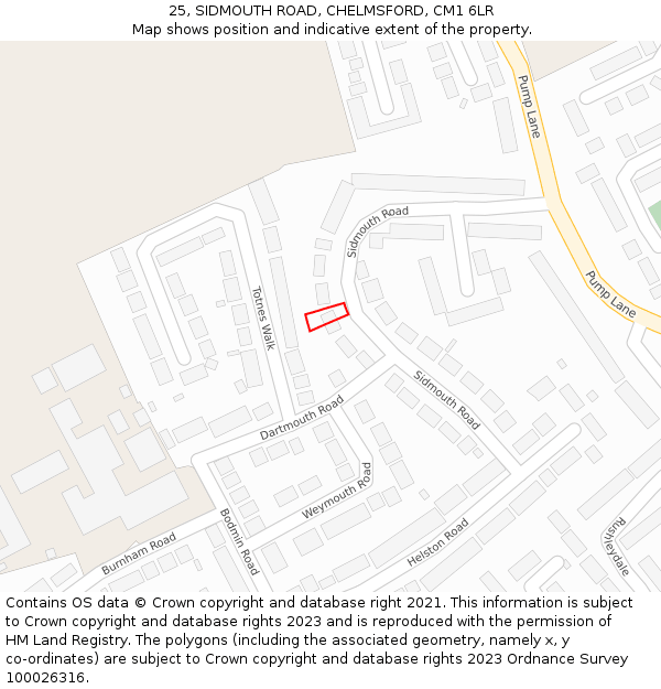 25, SIDMOUTH ROAD, CHELMSFORD, CM1 6LR: Location map and indicative extent of plot