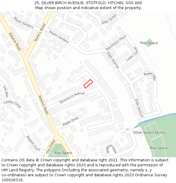 25, SILVER BIRCH AVENUE, STOTFOLD, HITCHIN, SG5 4AS: Location map and indicative extent of plot