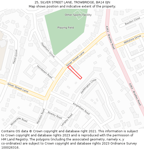 25, SILVER STREET LANE, TROWBRIDGE, BA14 0JN: Location map and indicative extent of plot