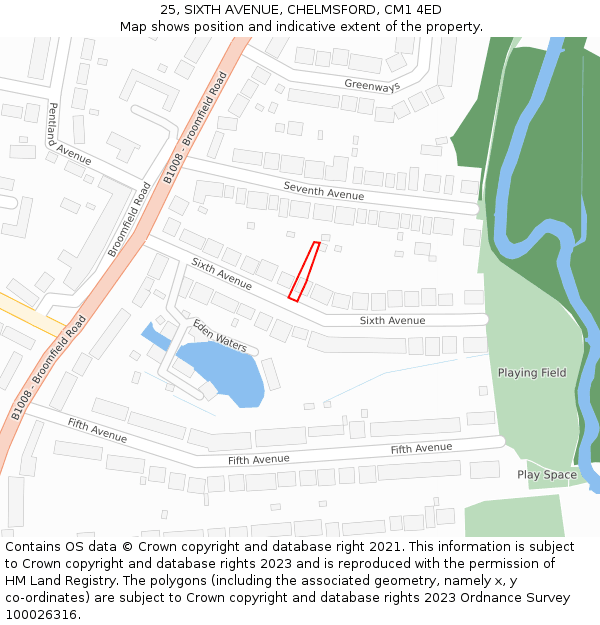 25, SIXTH AVENUE, CHELMSFORD, CM1 4ED: Location map and indicative extent of plot