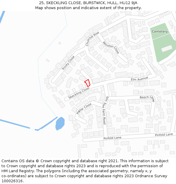 25, SKECKLING CLOSE, BURSTWICK, HULL, HU12 9JA: Location map and indicative extent of plot
