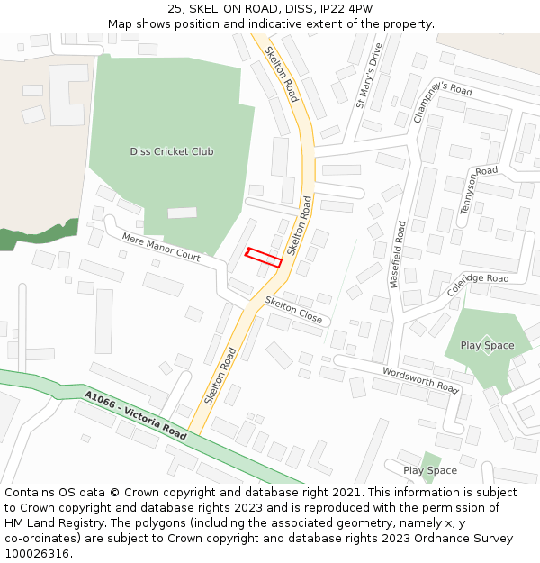25, SKELTON ROAD, DISS, IP22 4PW: Location map and indicative extent of plot