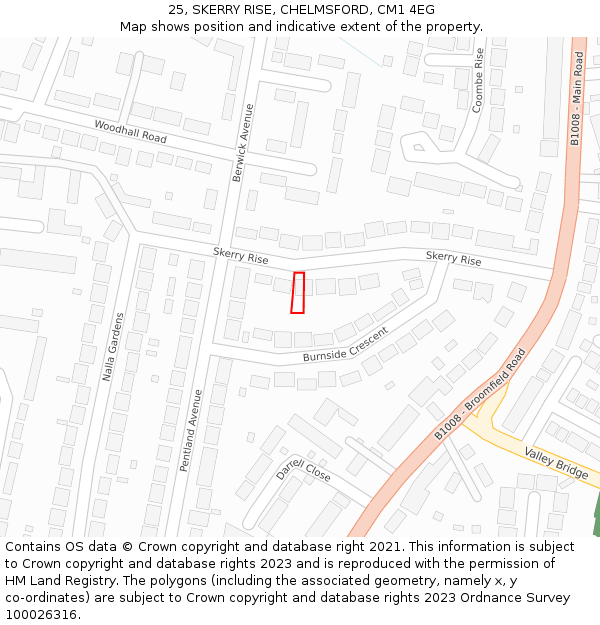 25, SKERRY RISE, CHELMSFORD, CM1 4EG: Location map and indicative extent of plot
