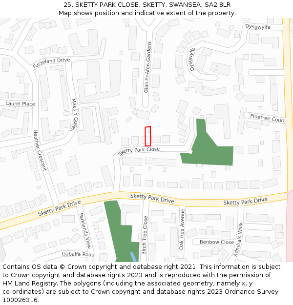 25, SKETTY PARK CLOSE, SKETTY, SWANSEA, SA2 8LR: Location map and indicative extent of plot