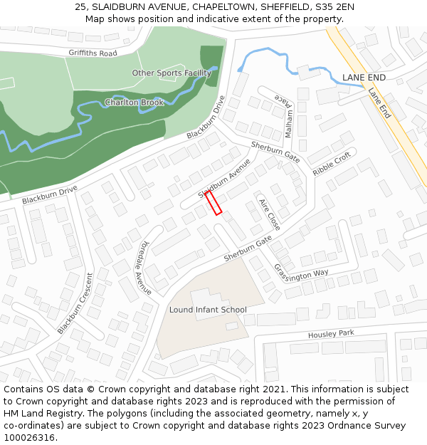 25, SLAIDBURN AVENUE, CHAPELTOWN, SHEFFIELD, S35 2EN: Location map and indicative extent of plot