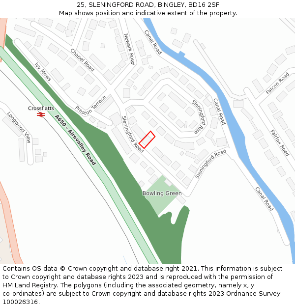 25, SLENINGFORD ROAD, BINGLEY, BD16 2SF: Location map and indicative extent of plot