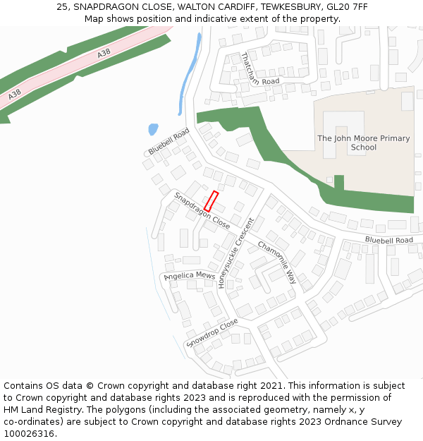 25, SNAPDRAGON CLOSE, WALTON CARDIFF, TEWKESBURY, GL20 7FF: Location map and indicative extent of plot