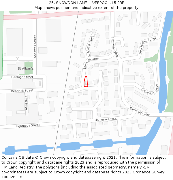 25, SNOWDON LANE, LIVERPOOL, L5 9RB: Location map and indicative extent of plot
