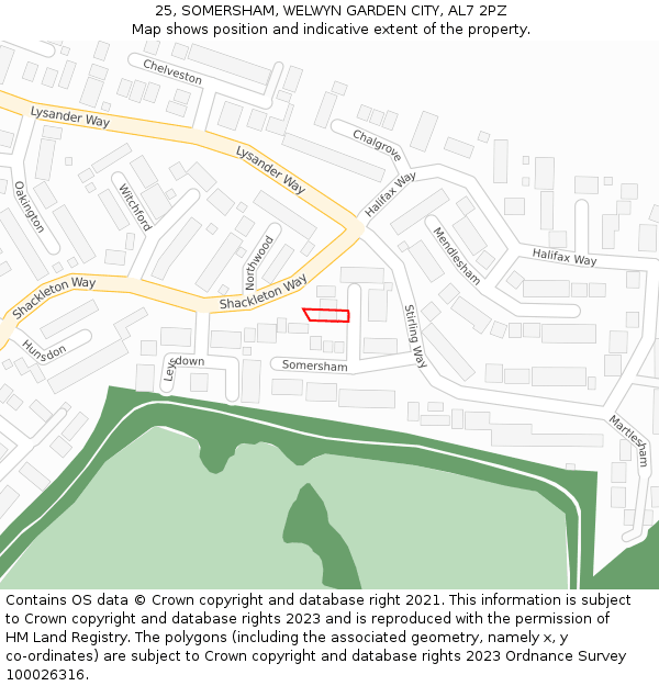 25, SOMERSHAM, WELWYN GARDEN CITY, AL7 2PZ: Location map and indicative extent of plot