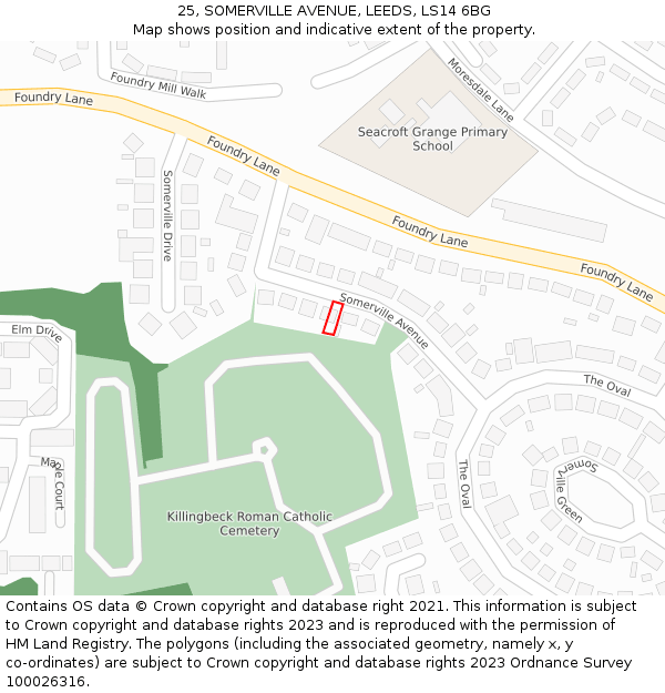 25, SOMERVILLE AVENUE, LEEDS, LS14 6BG: Location map and indicative extent of plot
