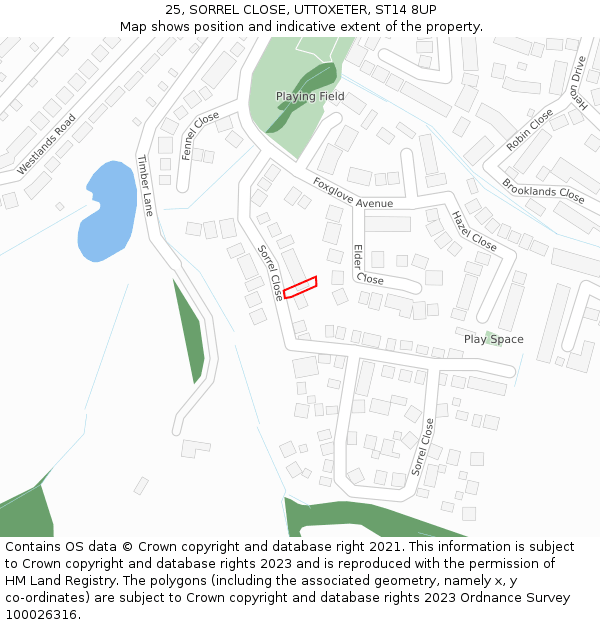 25, SORREL CLOSE, UTTOXETER, ST14 8UP: Location map and indicative extent of plot