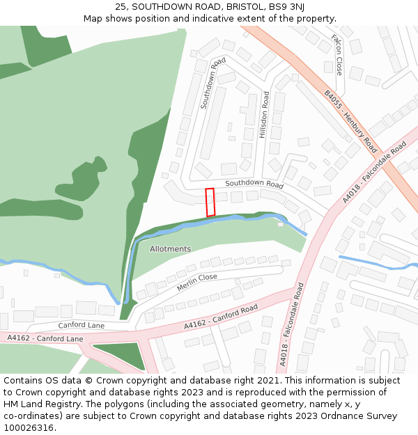 25, SOUTHDOWN ROAD, BRISTOL, BS9 3NJ: Location map and indicative extent of plot